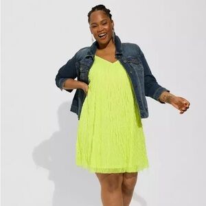 Torrid Neon Yellow Mini Sequin Fringe Dress